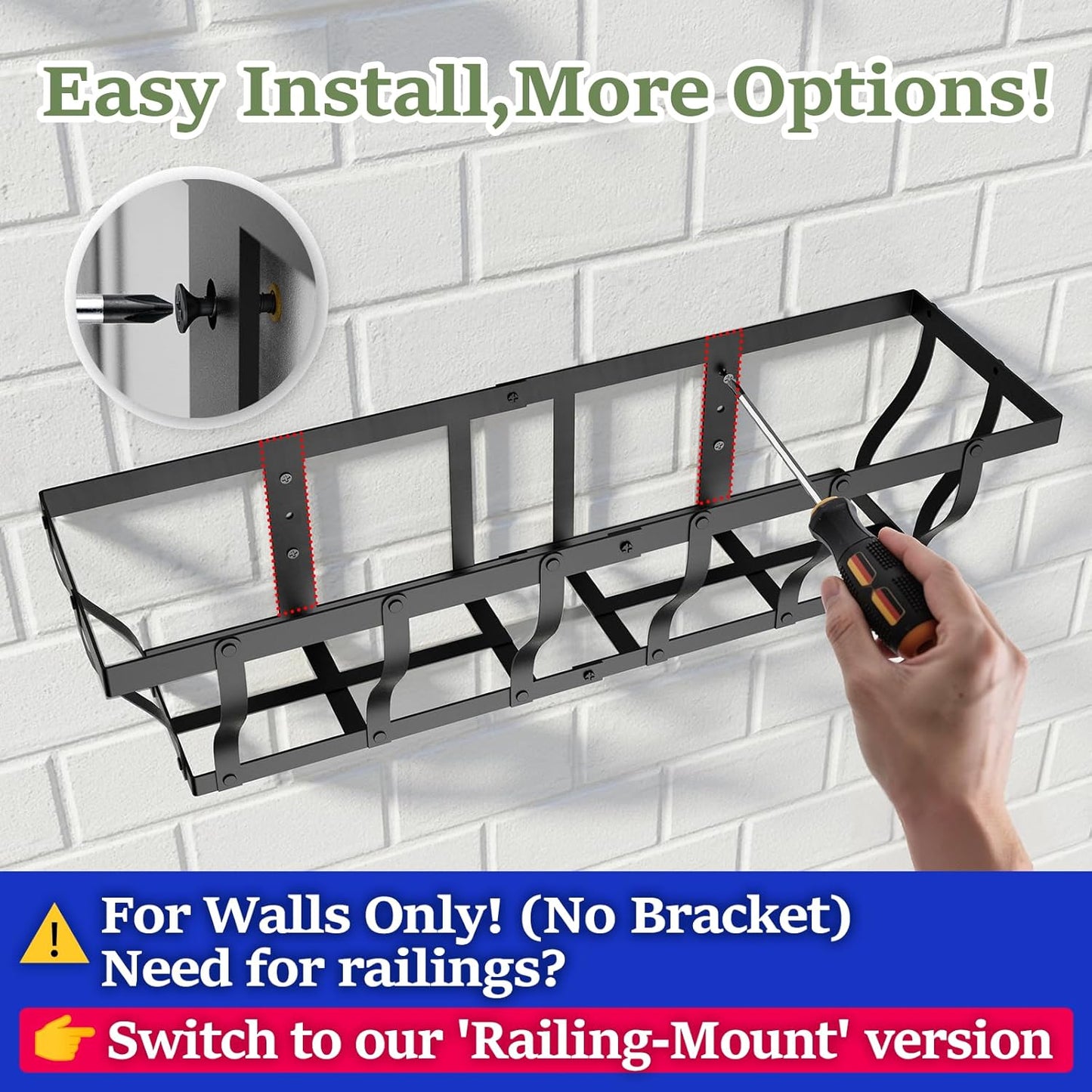 Railing Planter Boxes, Heavy Duty Wall-Mounted Window Box Planters with Coco Liner, Outdoor Window Flower Boxes for Windowsill, Deck, Porch, Balcony, and Patio Gardening (2 Pack, 24 Inch)