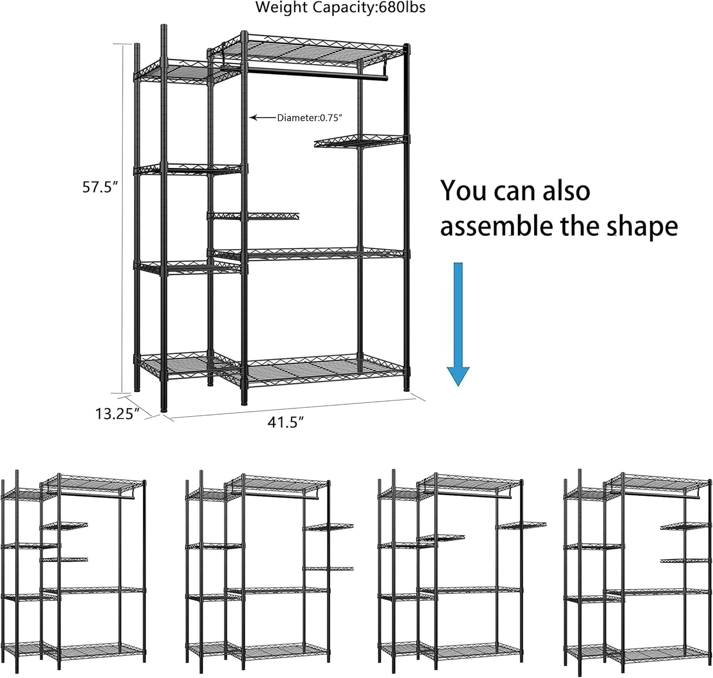 Xiofio Plant Stands for for Indoor Outdoor, Heavy Duty Metal Plant Stand,large Plant Shelf,Adjustable Plant Shelves With Hanging Rod for Living Room,Balcony,Garden,Black