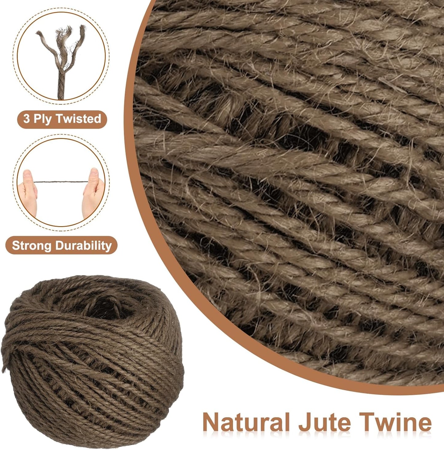 uxcell 164 Feet Natural Jute Twine String,3mm Thin Garden Twine Rope Colored Plant String Cord for DIY Art Crafts Gift Wrapping Decoration Packing Gardening Plant Hanger,Brown