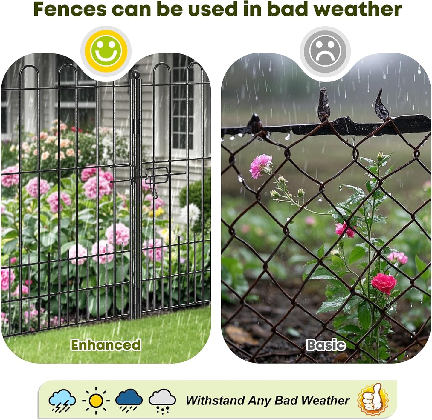 10 Panels Garden Fence with Latch Gate, 39.51in (H) X 23.08ft(L) Animal Barrier Fence with 1in Gaps for Rabits, Tall Dog Fencing Outdoor for Yard, Flower Beds, Patios, Vegetable Patches
