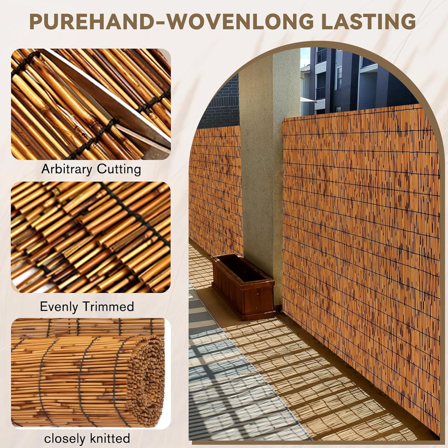 Bamboo Reed Fencing, Light Russet Bamboo Fence Rolls 6 Feet High, Decorative Privacy Screen Reed Curtains for Patio Balcony Garden Backyard Outdoor, 6 x 16 FT