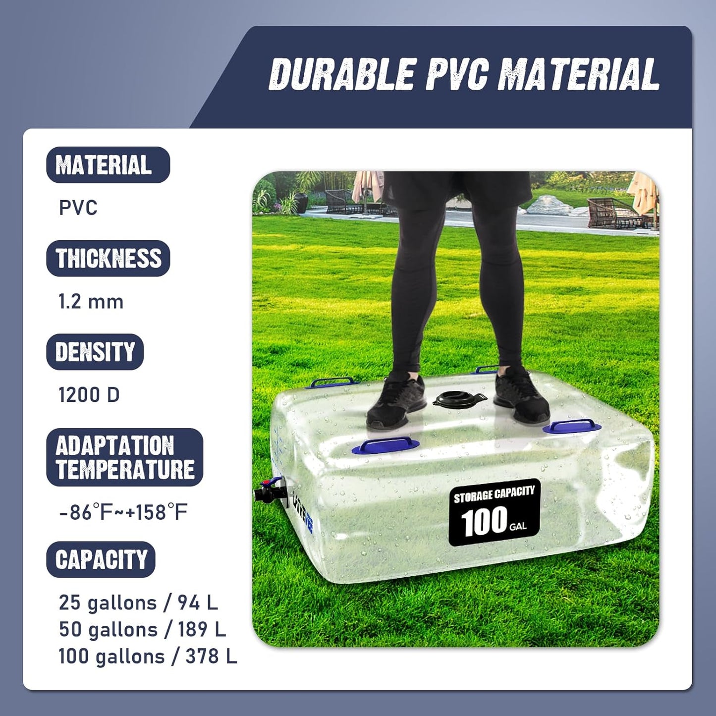 Water Storage Bladder, 100 Gallon Portable Water Tank, Transparent and Foldable with 4 Types of Interface Accessories, Suitable for Gardens, Emergency Situations, Camping, Etc.