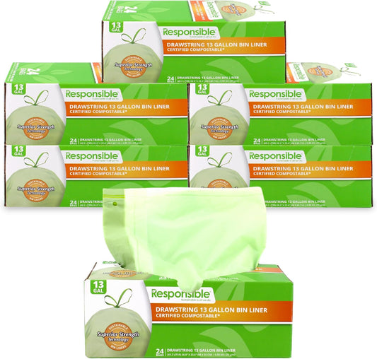 Kitchen Bin Liners, Certified Compostable, Heavy Duty Multipurpose Food Scrap Bags, Made from Compostable Materials (13 Gallon, 13 Gallon (120 Count))