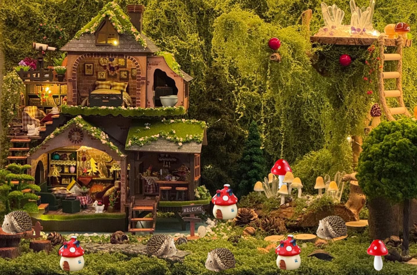 8 Pieces Fairy Garden Houses Mushroom Decor Accessories,Mini Resin Animals,Garden Kit for Kids