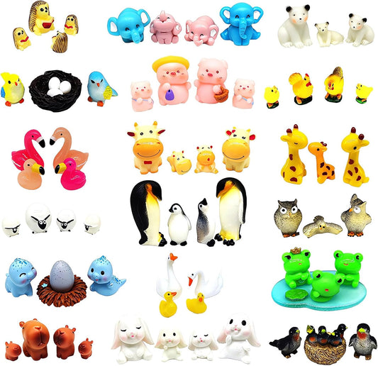18 Mini Resin Animals Family Figures, 70 Pcs Tiny Plastic Animals Small Little Figurines to Hide Miniature Fairy Garden Accessories