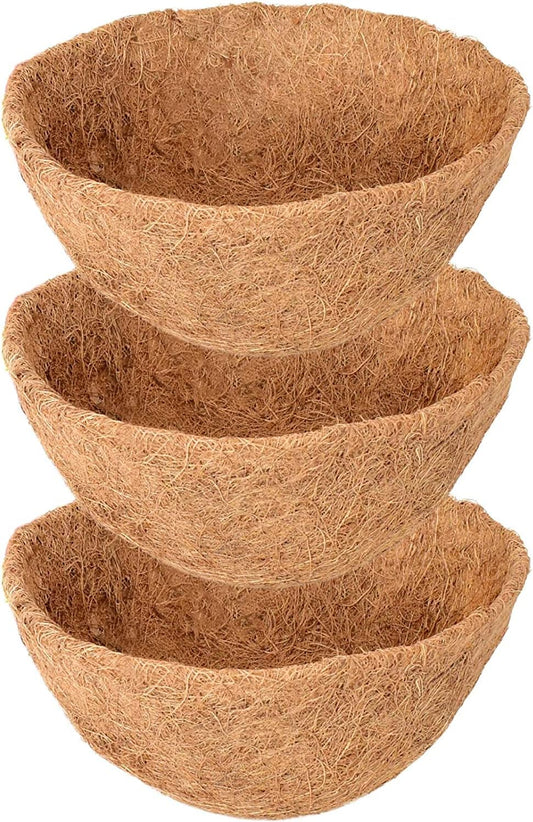 Legigo 3 Pack 14 Inch Hanging Basket Coco Liners Replacement, 100% Natural Round Coconut Coco Fiber Planter Basket Liners for Hanging Basket Flowers/Vegetables