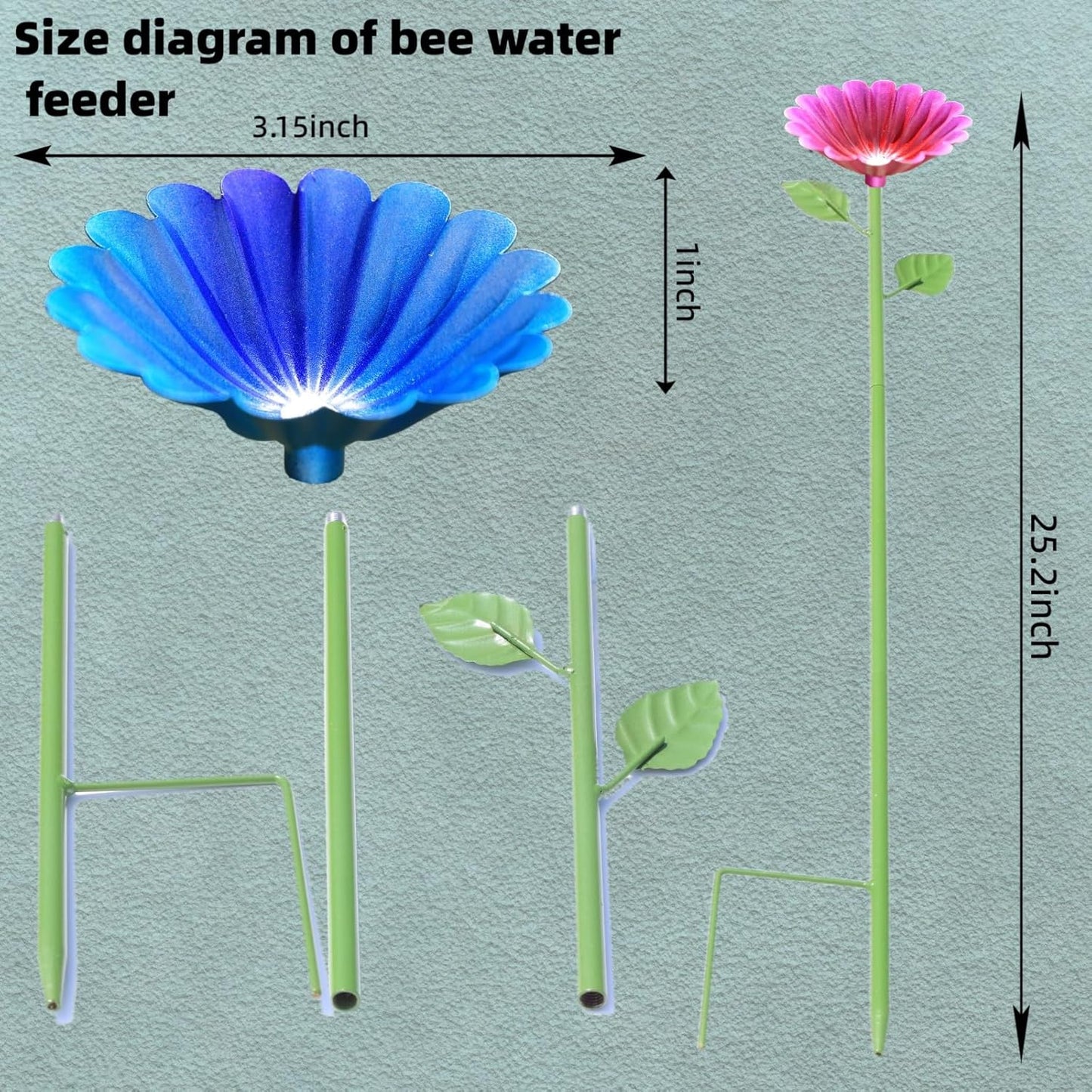 4-Pack Bee Watering Station | Flower-Design Metal Cups | Colorful Garden Decor (Red, Green, Blue, Yellow) | Easy Install | Durable | Bee/Butterfly Feeder & Bath