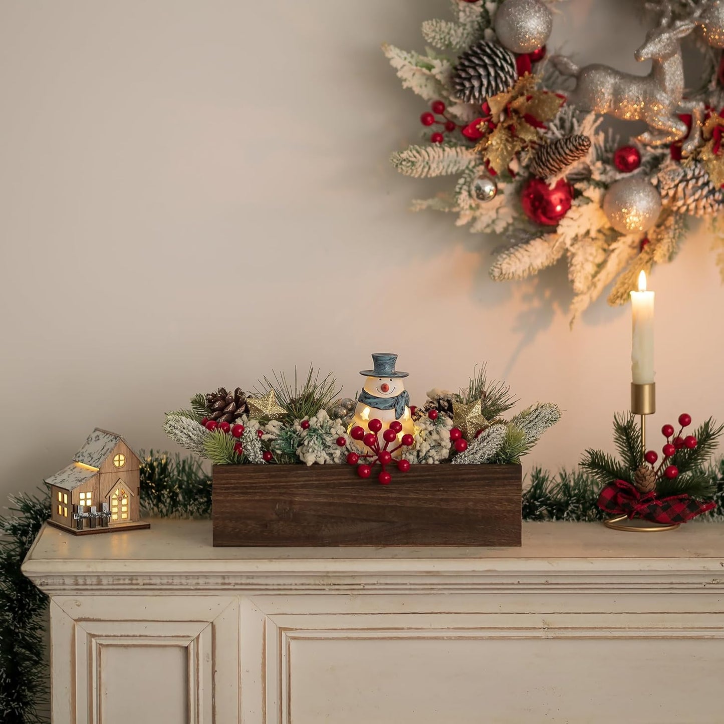 NUPTIO Wooden Box Centerpiece for Table: 2 Pcs 11.8" Long Wood Rectangle Planters - Farmhouse Flower Vase for Fall Wedding Dining Living Room Window Mantel Table Decor