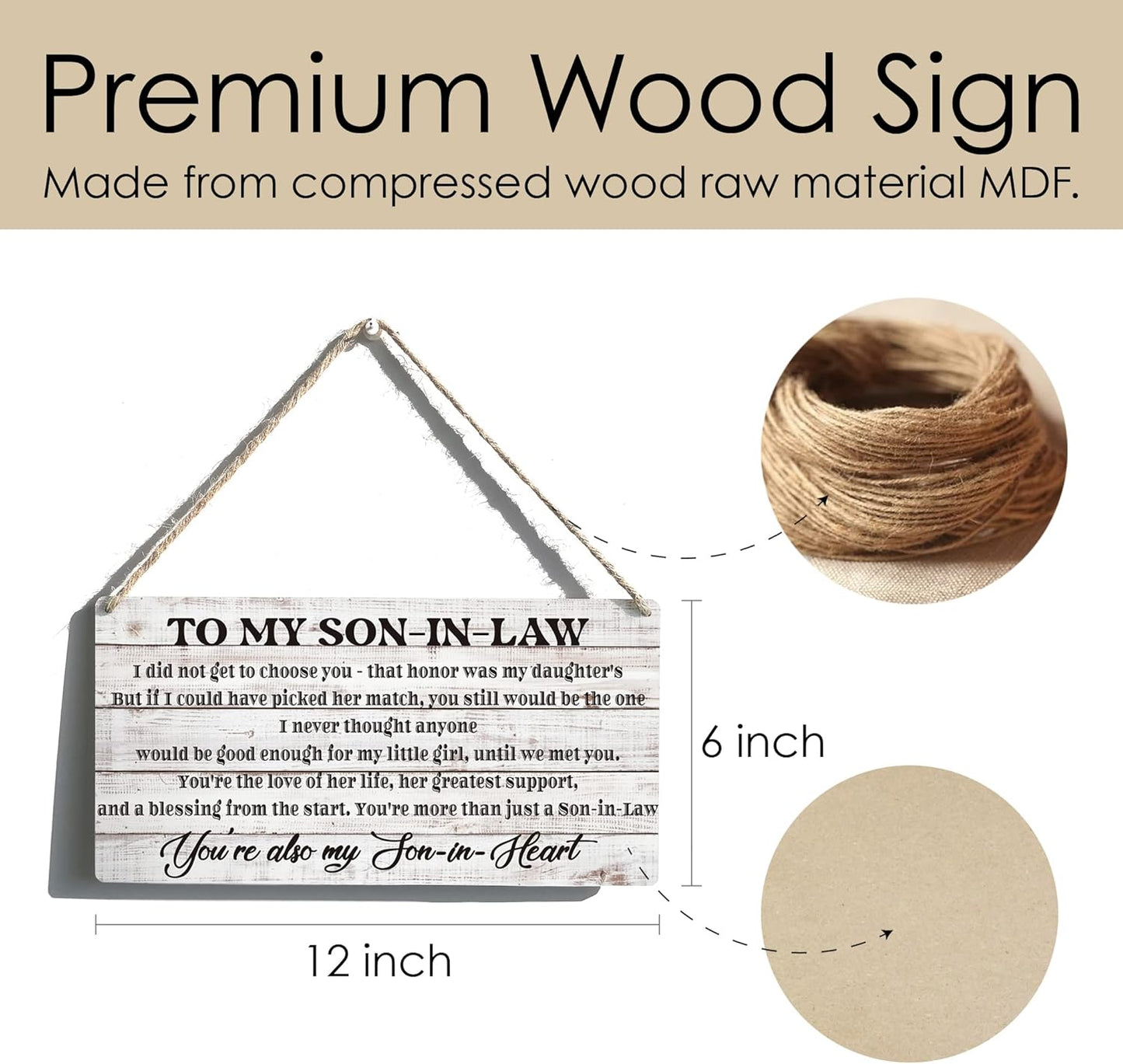 Qious Inspirational Gift Signs Farmhouse to My Son in Law I Did Not Get to Choose You That Honor Was My Daughters Wooden Hanging Sign Rustic Wall Art Home Decoration 12 x 6 Inches…