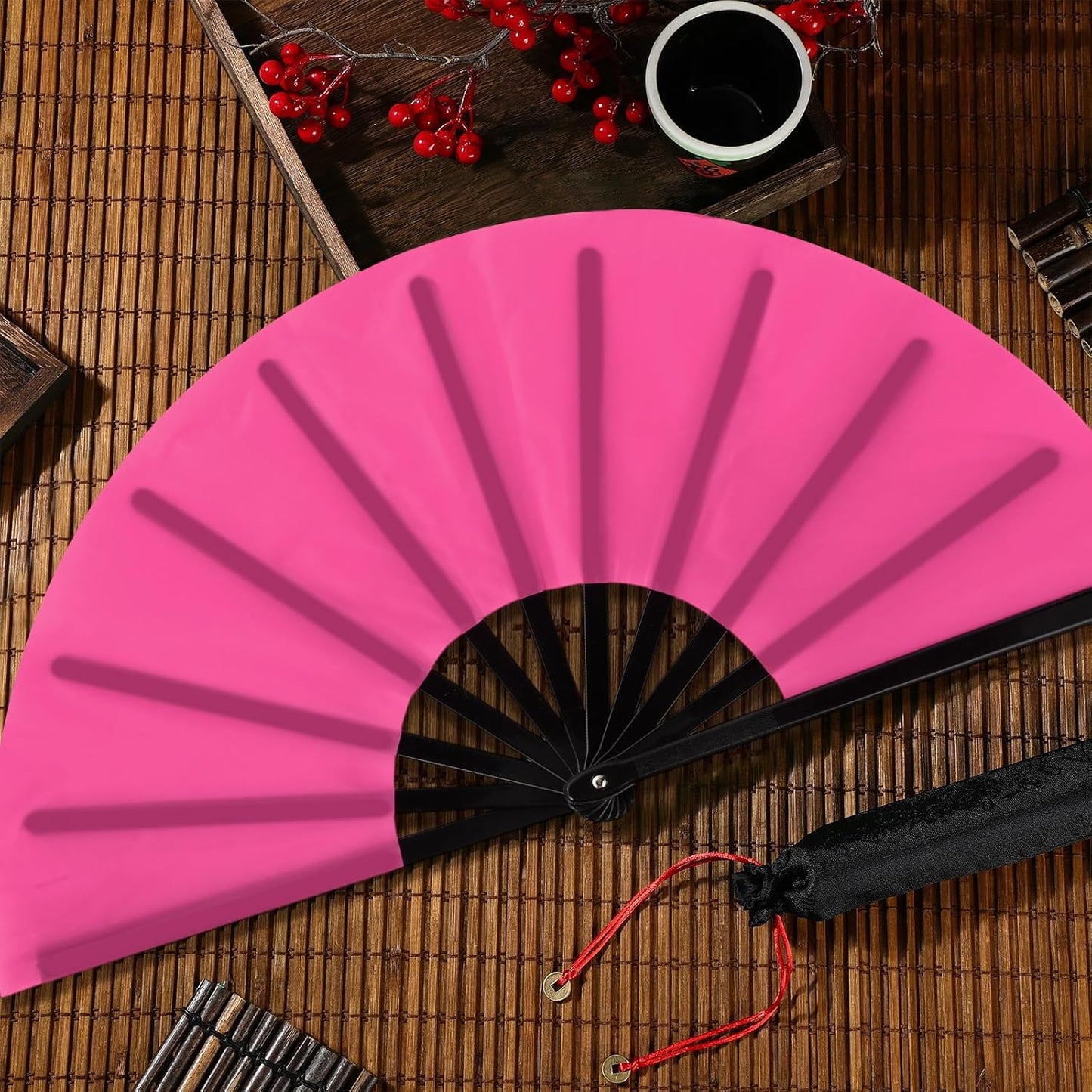 Maitys 4 Packs Large Clap Fans for Line Dancing Large Chinese Folding Hand Fans for Men and Women, Festival, Tai Ji, Kungfu, Martial Art, Gifts (White,Blue,Green and Rose Red)