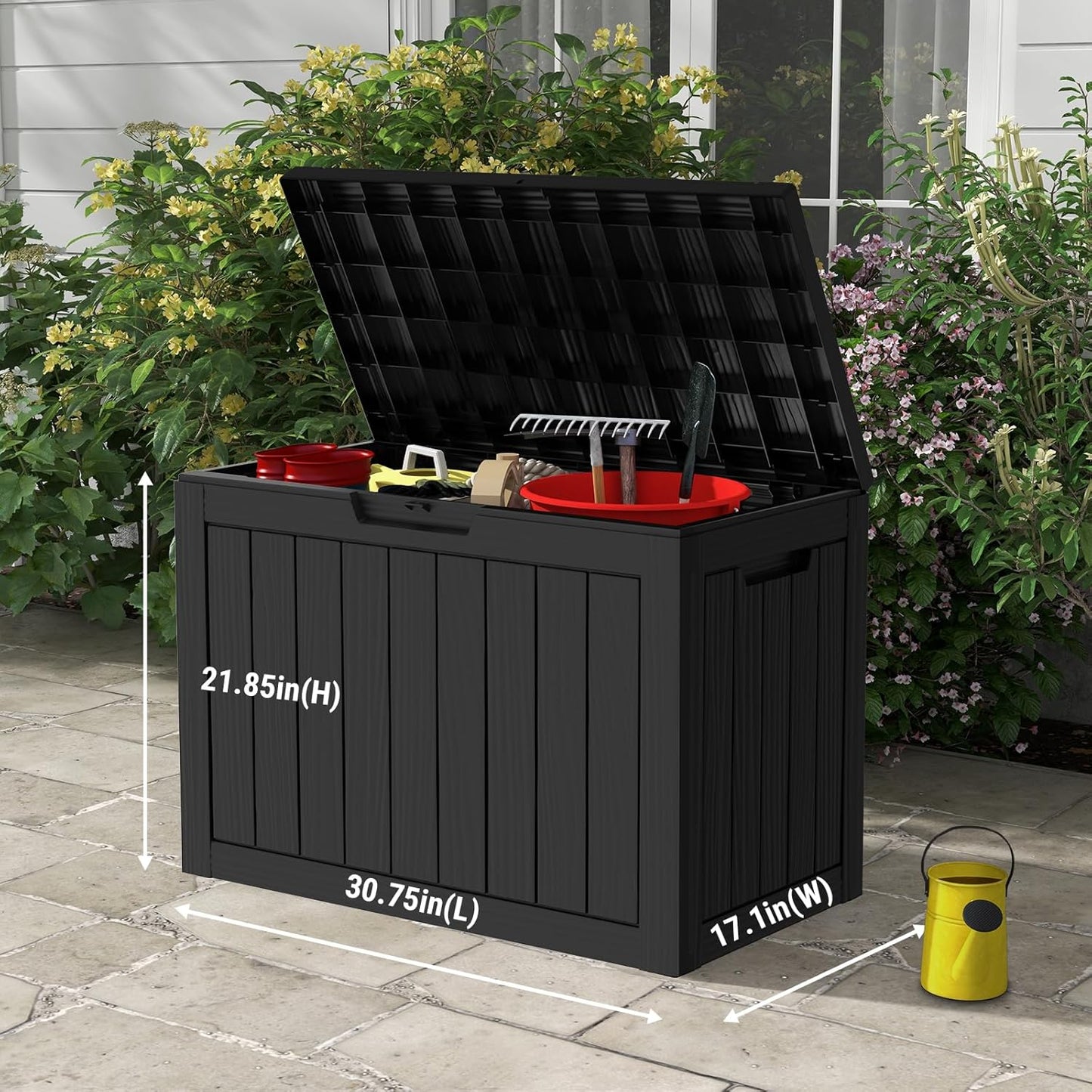 Mars Villa 45 Gallon Outdoor Storage Box, Resin Deck Box Waterproof, Storage Chest for Outside Patio Furniture Cushions, Pool Supplies, Garden Tools, UV Resistant and Weatherproof, Black