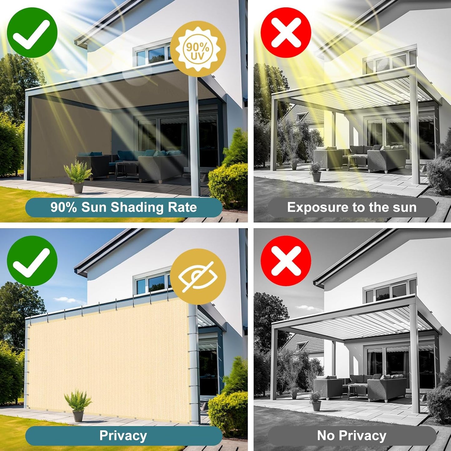 Shade&Beyond 90% Sun Shade Cloth with Grommets, 12' X 16' Pergola Shade Cover Canopy, Mesh Tarp Sun Screens for Patio, Outdoor, Garden, Backyard, Wheat