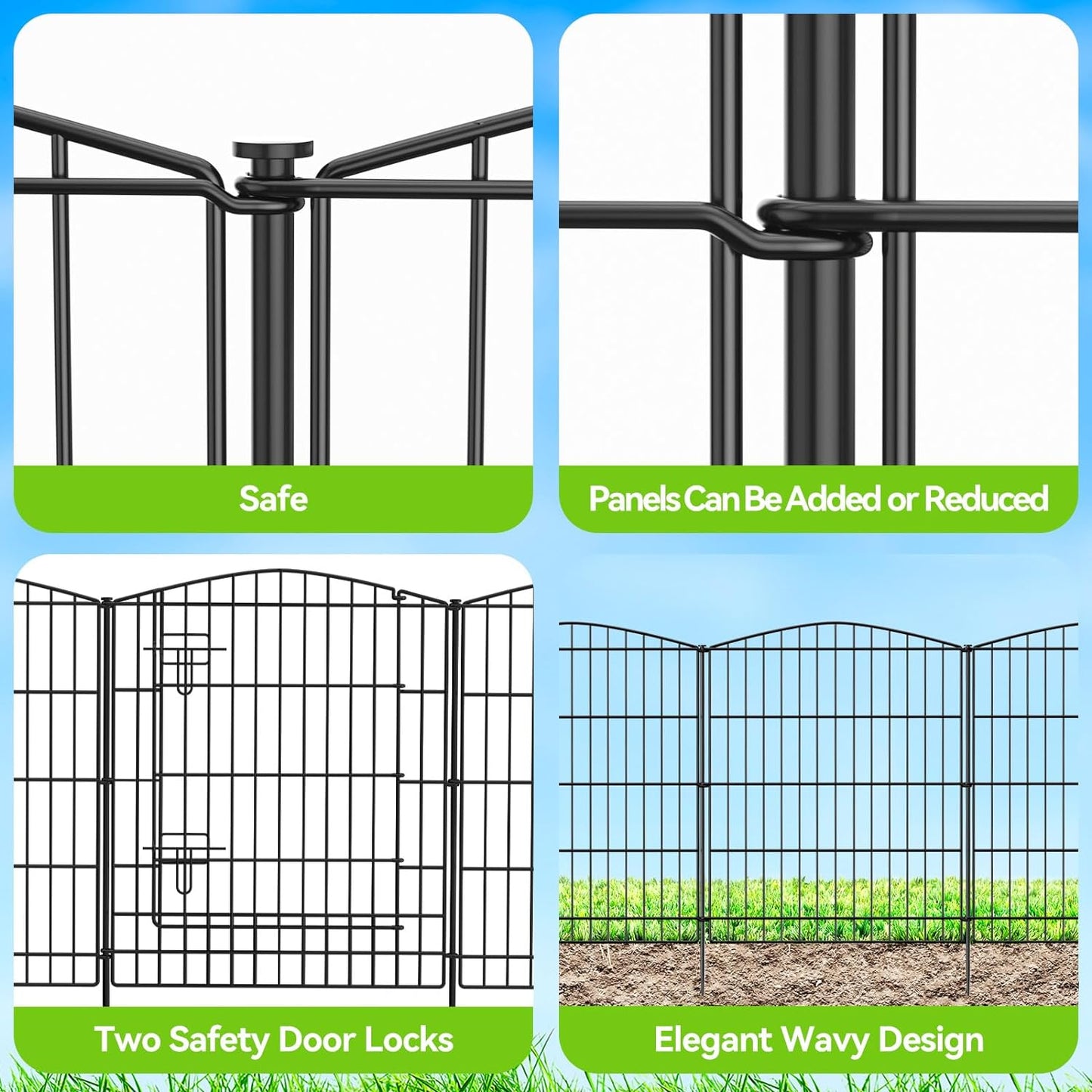 INJOPEXI Decorative Garden Fence 6 Panels 11.8ft (L)×30in (H) Garden Fence No Dig Animal Barrier Fencing with 5 Panels + 1 Gate Rustproof Metal Wire Temporary Dog Fence Border for Patio Outdoor Yard