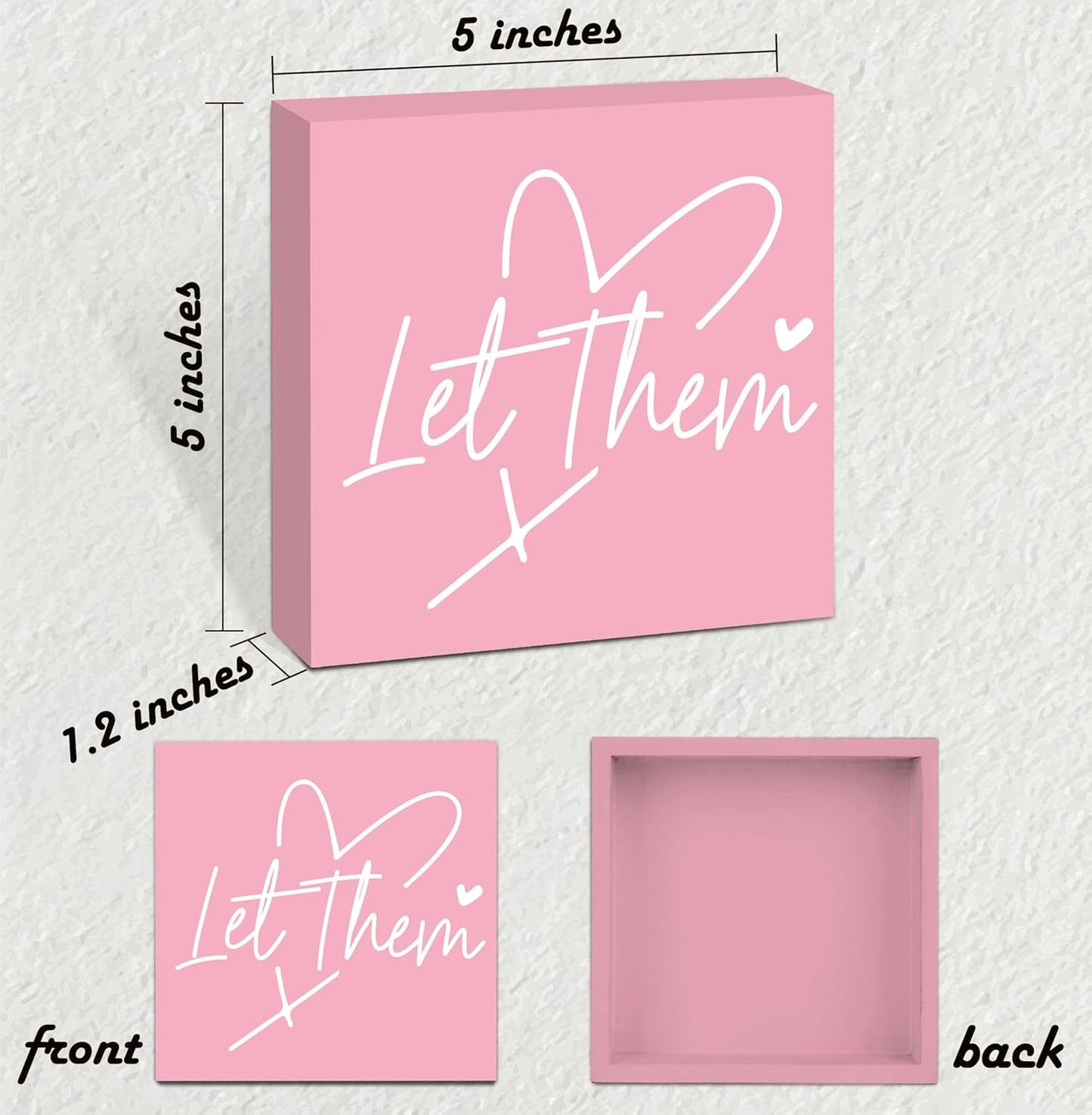 Let Them Wooden Sign, Pink Office Decorations for Work, Let Them Mental Health Rustic Wood Box Signs 5x5 Inch, Desk Shelf Tabletop Decor for Home Cubicle Decor, Office Gifts for Coworkers Women, 19