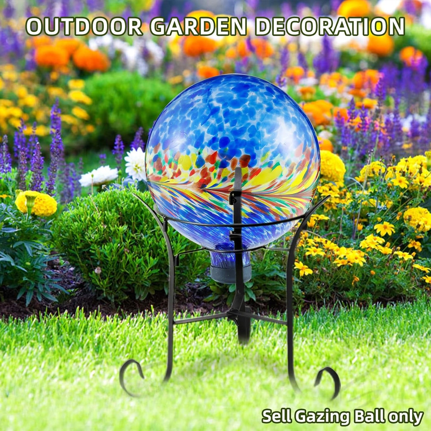 VOREEN 10-Inch Glass Gazing Ball, Outdoor Gazing Globe, Handmade Reflective Ball Yard Decoration for Homes, Patio, Lawn and Gardens, Gift for Mom Wife Friend, Phoenix Tail Design, Blue