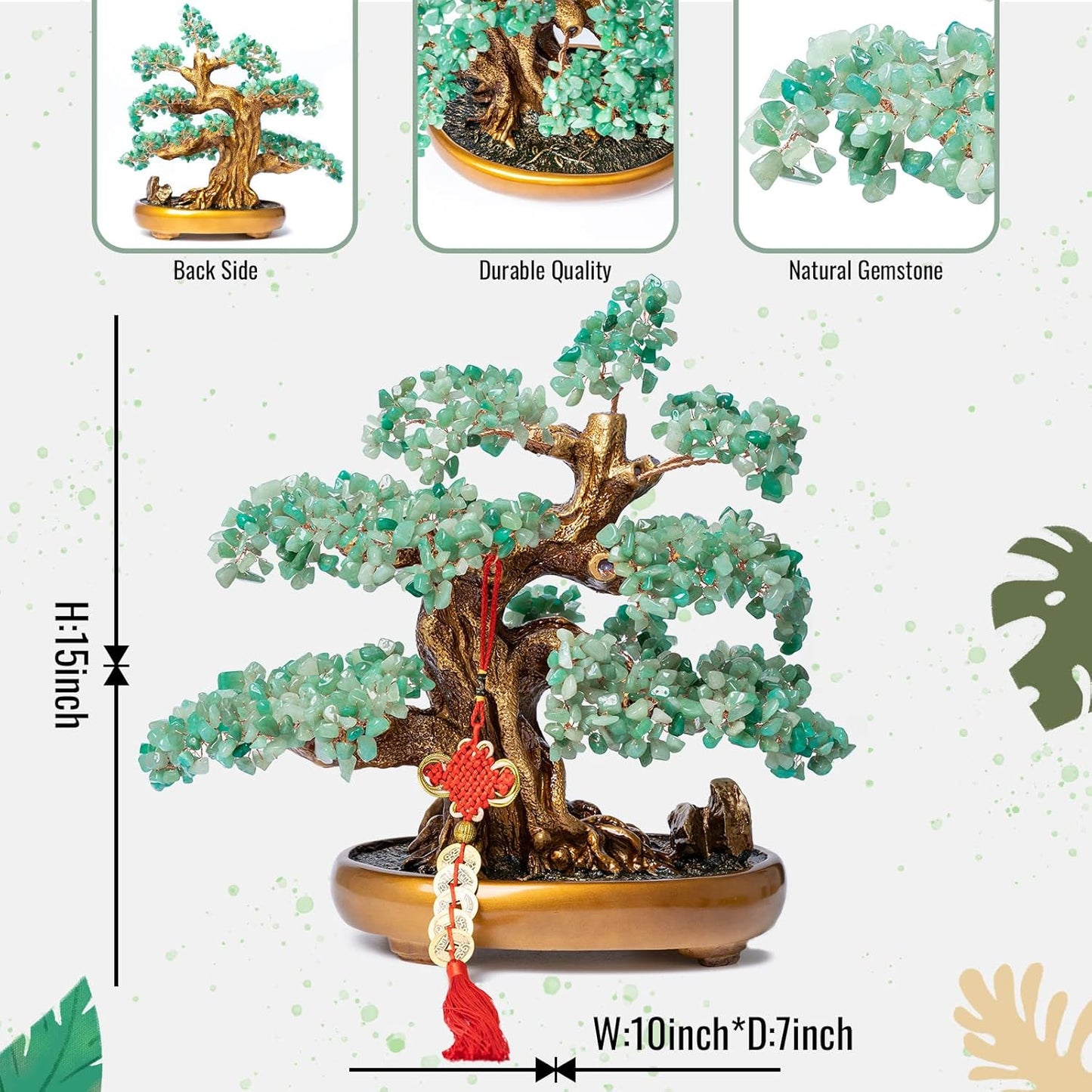 Green Aventurine Gemstone Crystal Bonsai Tree of Life Large Feng Shui Money Chakra Tree for Luck and Wealth Desk Decoration(1,251 Gem Count)