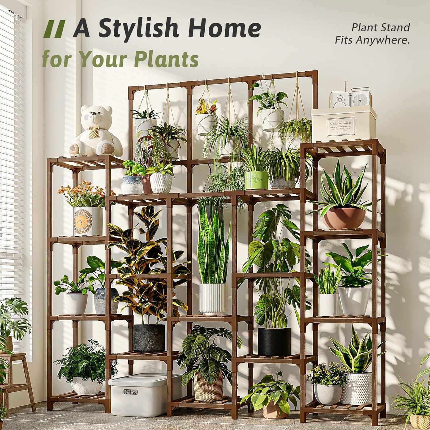Plant Stand Indoor Outdoor 63" Tall Plant Shelf for Plants 14-Tier Large Plant Sheves for Living Room Heavy Duty Plant Rack Garden Balcony Patio Hanging Planter