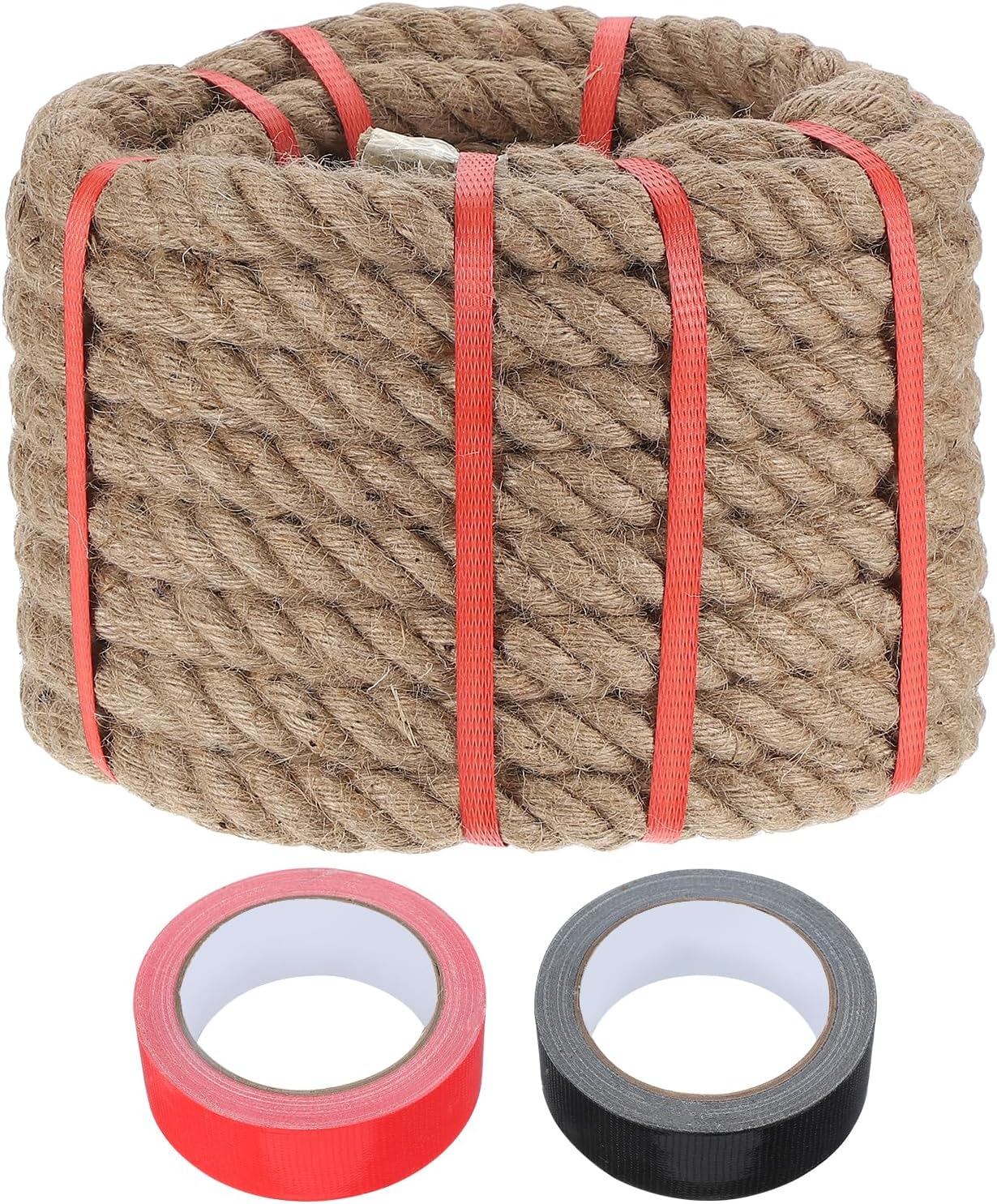 MECCANIXITY Jute Rope 0.9 Inch x 44ft, Thick Twine Rope Ropes Braided Jute Twine Natural Brown Burlap Cord String Heavy Twisted with Tapes for Decorative Crafts Railing Swing Tug of War