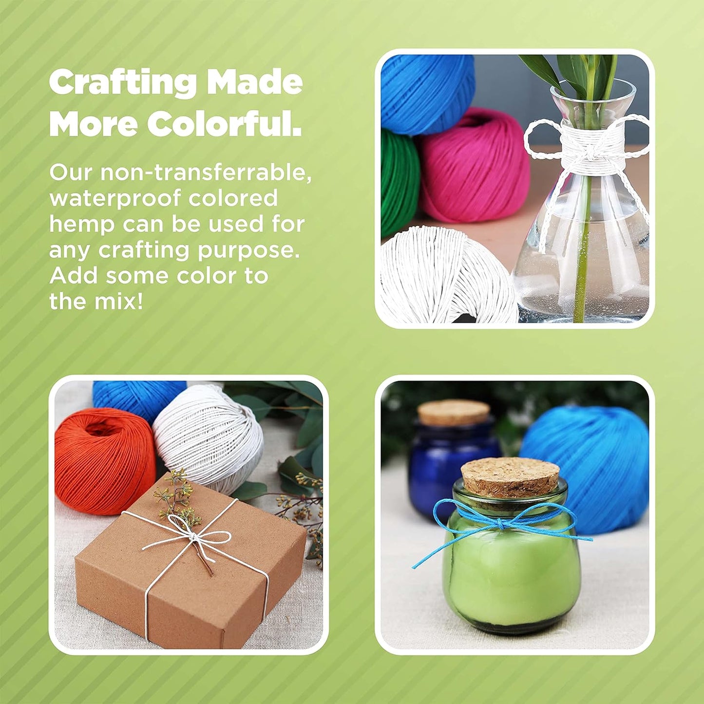 Hemp Twine for Gardening - Twine for Crafts - Organic Natural Hemp String for Jewelry Making - Strong Durable Cord for Decoration, Macrame + Cooking - 1MM, 100G/430 Ft. - 20 lb. Test Strength - Green