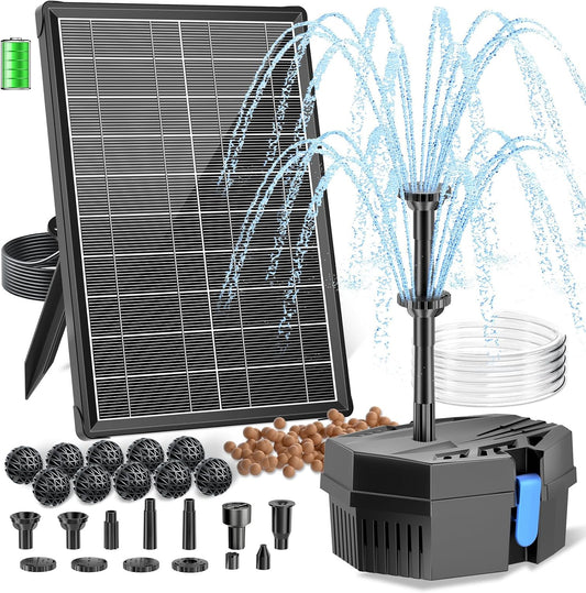 Biling Solar Pond Filter Fountain with Battery Backup 8W Solar Fountain Pump with 3600mAh Battery Filter Clean for Small Pond Water Feature Waterfall, Work Stable in Daytime