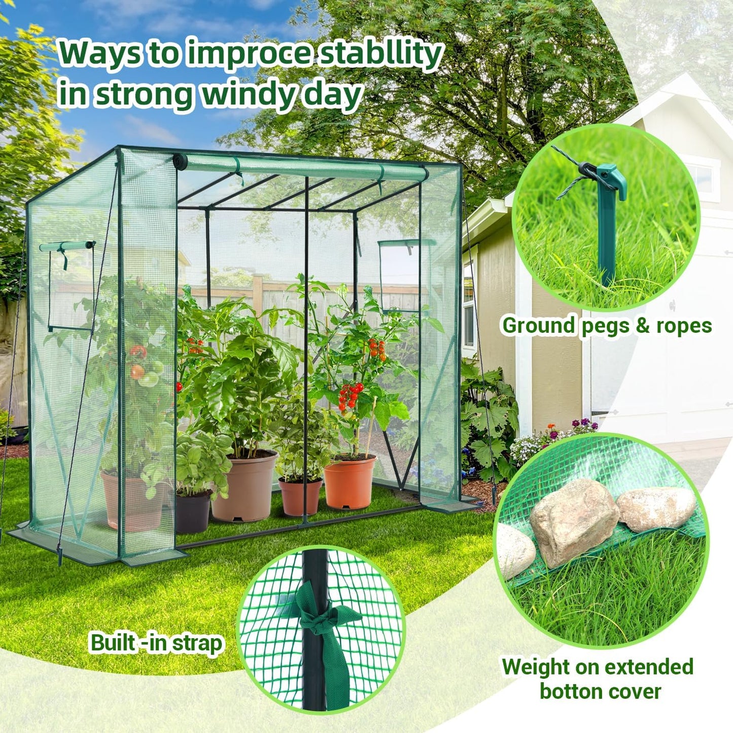 Lean to Greenhouse for Outdoors: Ohuhu Portable Tomato Green House Heavy Duty with Roll-Up Zippered Door, Tall Plastic Greenhouses for Outside Winter Plants Growing Shed for Backyard, 6.6x2.5x5.6 FT