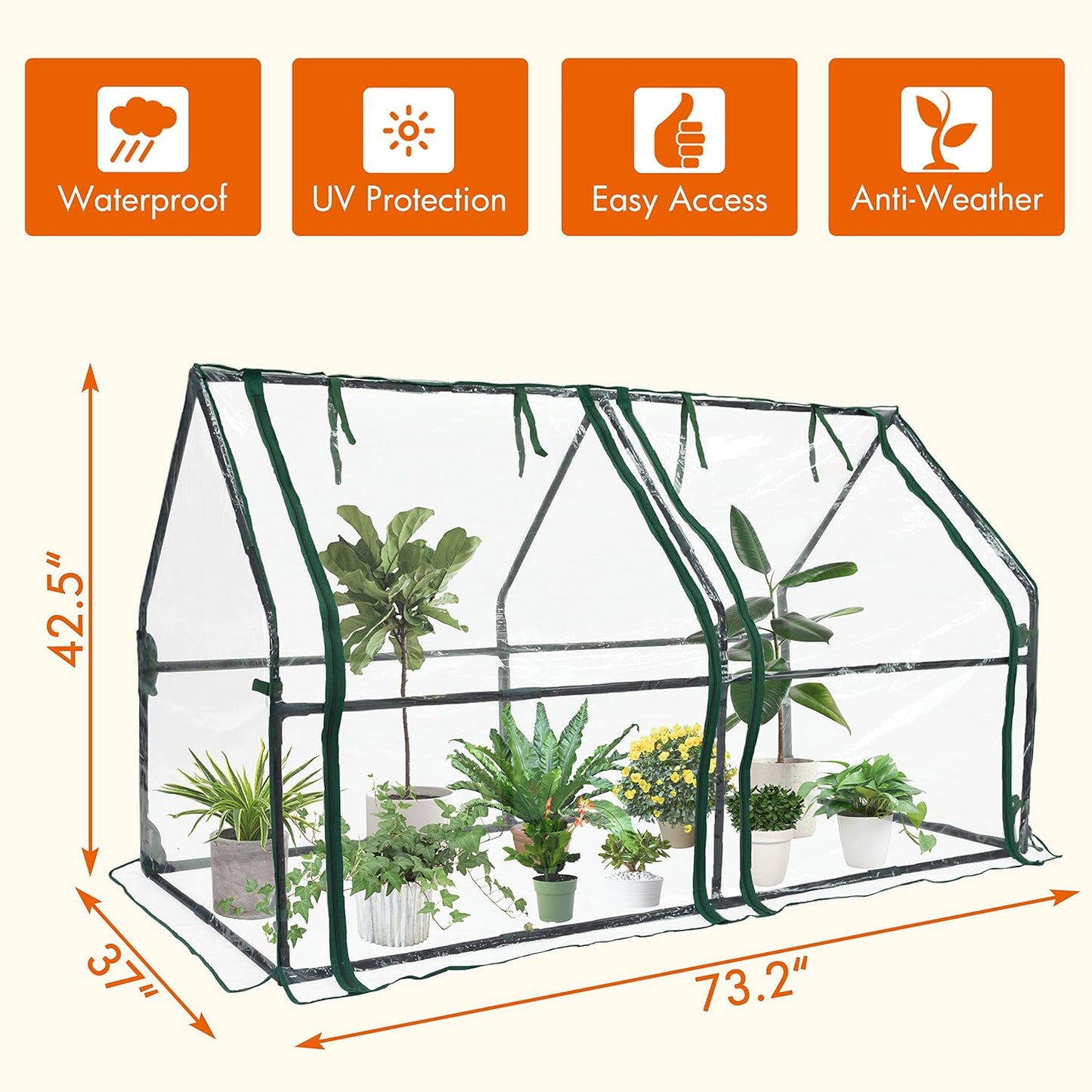 Gardzen Mini Greenhouse Heavy Duty Portable Green House, Clear Tent Small Greenhouse for Indoor Outdoor Plants 71.7”(L) x36.2”(W) x42.5”(H)