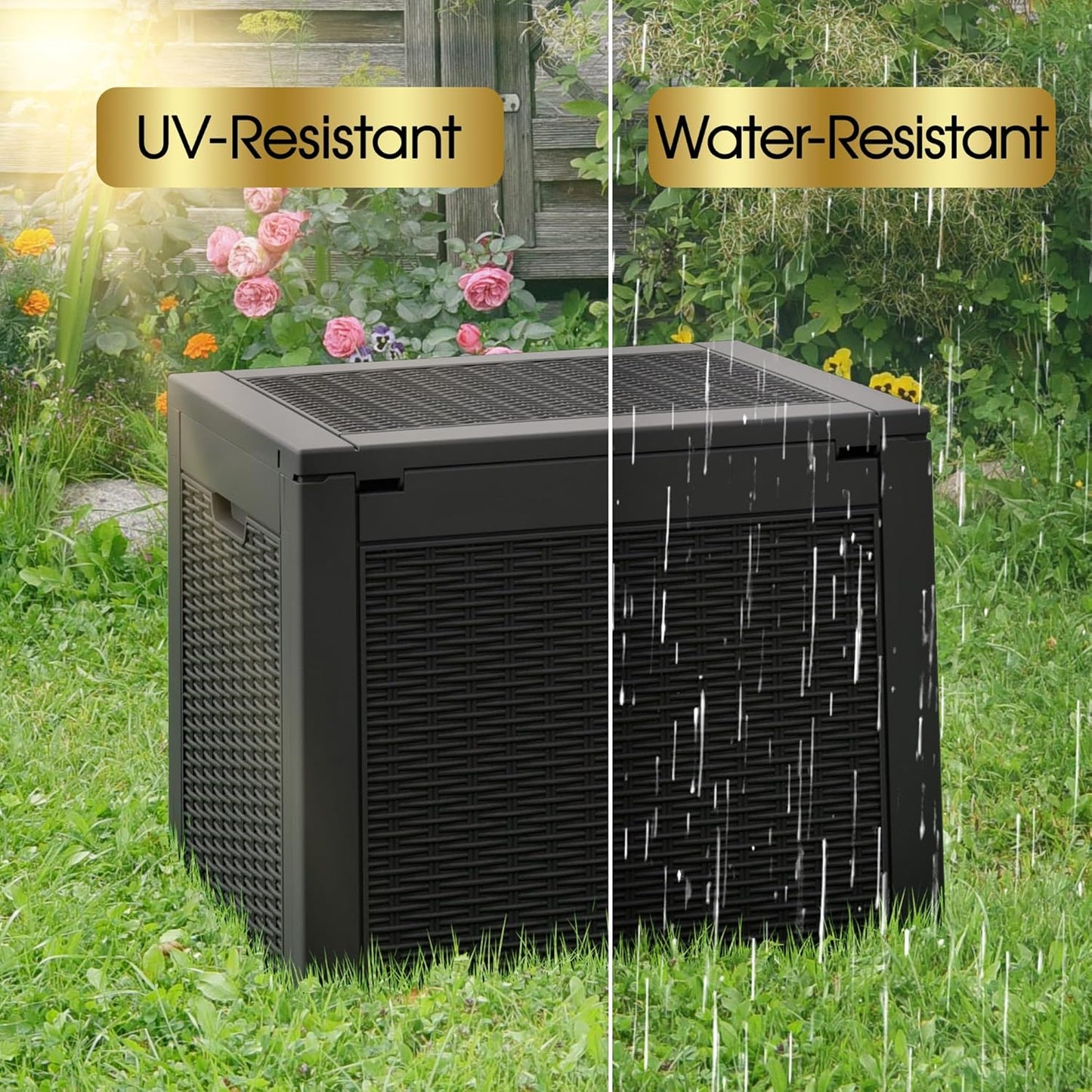 NUNU LAB Outdoor Storage Box, 33 Gallon Resin Deck Box Indoor and Outdoor Use, Waterproof Lockable Patio Storage Bin for Gardening Tools,Package Deliveries,Patio Cushions,UV Resistant,Black