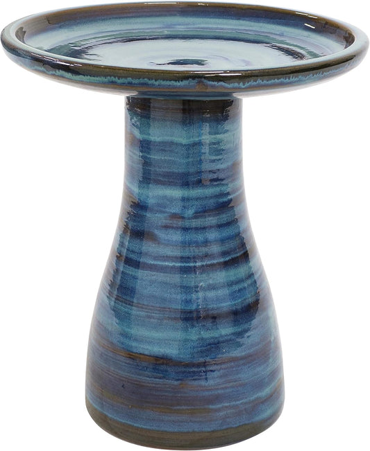 Sunnydaze 21" H Ceramic Bird Bath for Outside - Hand-Painted Outdoor Bird Bath Bowl, UV/Frost-Resistant Finish - Galaxy Blue - Classic Pedestal
