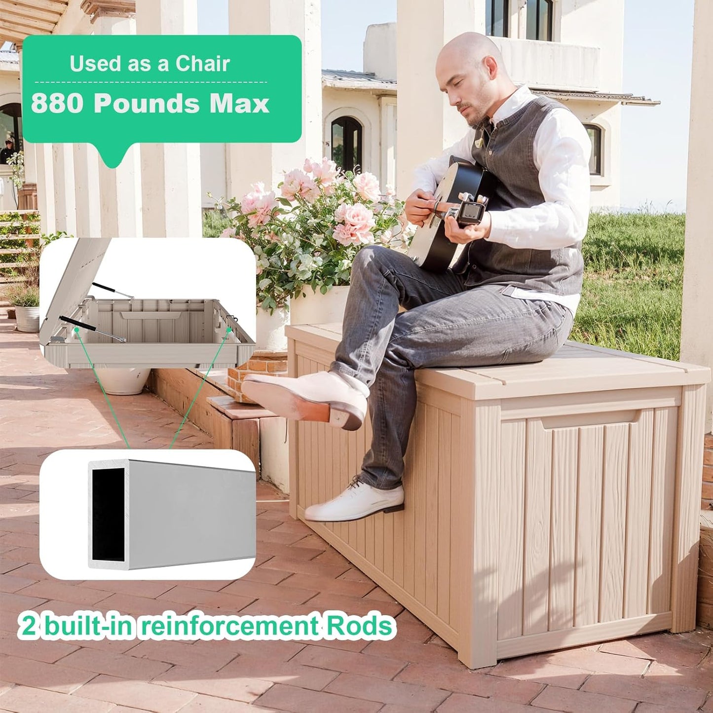 DRATO 180 Gallon Deck Box, Waterproof Resin Large Outdoor Storgae Box for Patio Furniture, Patio Cushions, Gardening Tools, Pool and Sports Supplies, Lockable