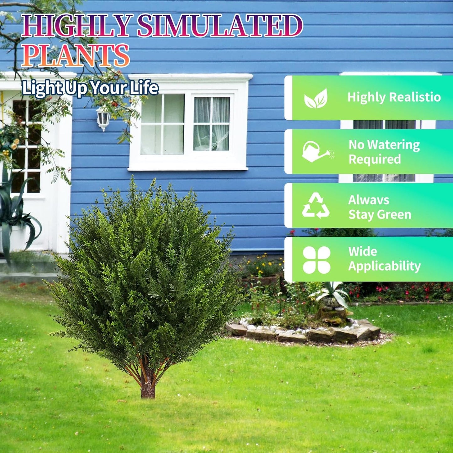 Artificial Cedar Shrub Ball Trees Two 15.8inch with Ground Spikes, can be Planted in The Ground and in pots, Outdoor Artificial Plants Resistant to UV Rays (4pcs)