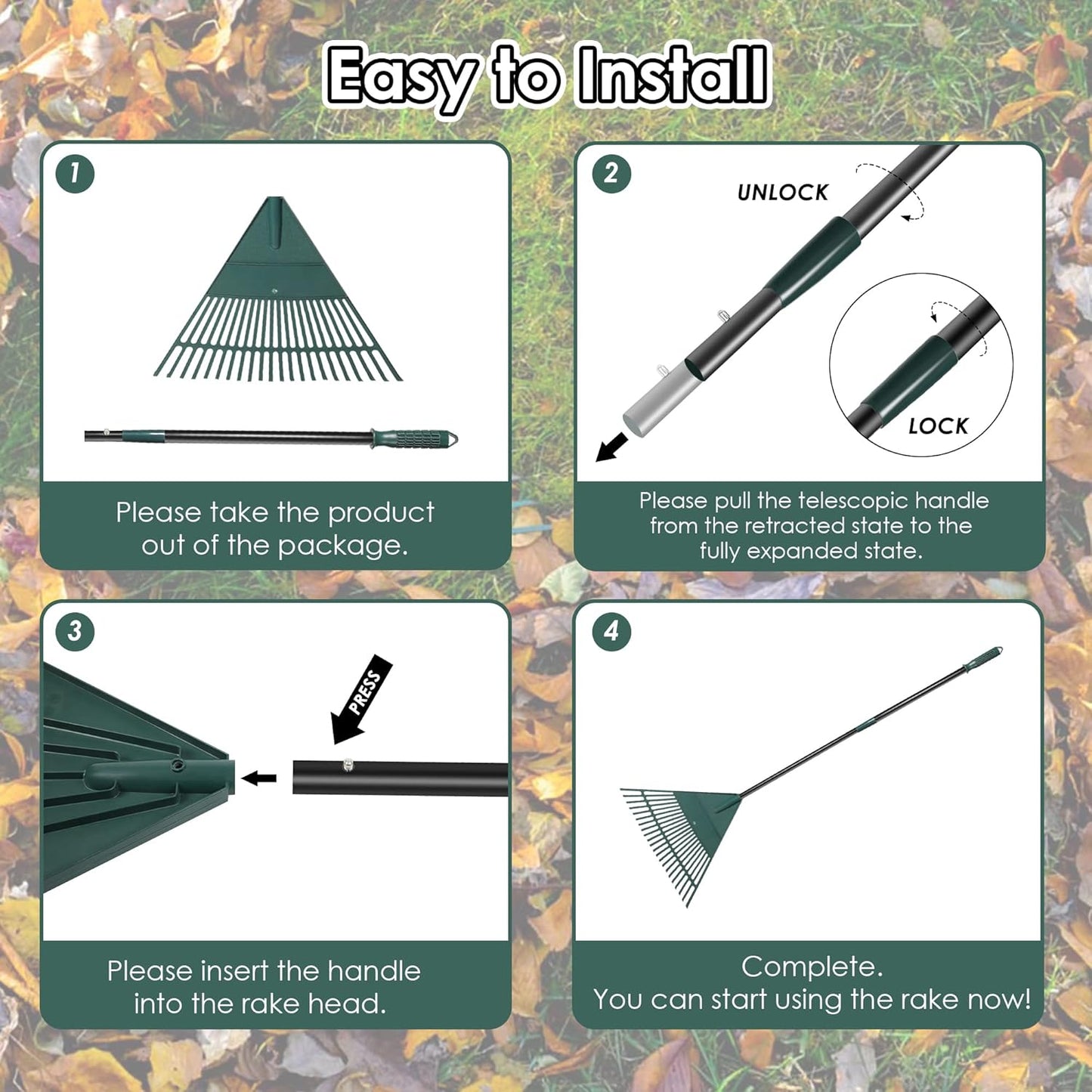 ORIENTOOLS Garden, Adjustable Lightweight Steel Poly Shrub Rake, Plastic Head, 22 Tines, 42 to 60 inches (Black Handle)