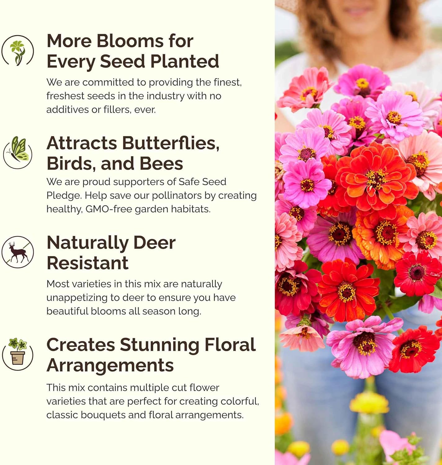 Eden Brothers Field Day Flower Mixed Seeds for Planting, 5 lb, 2,400,000+ Seeds with Zinnia Lilliput, Calendula Mix | Attracts Pollinators, Plant in Spring or Fall, Zones 3, 4, 5, 6, 7, 8, 9, 10