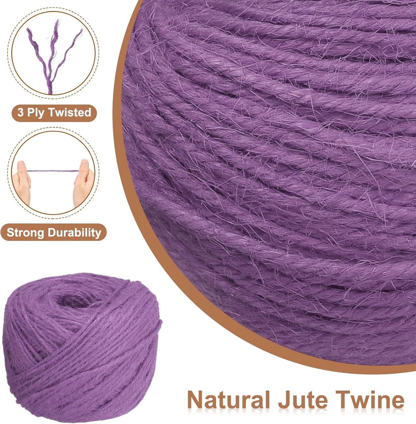 uxcell 328 Feet Natural Jute Twine String,2mm Thin Garden Twine Rope Colored Plant String Cord for DIY Art Crafts Gift Wrapping Decoration Packing Gardening Plant Hanger,Light Purple