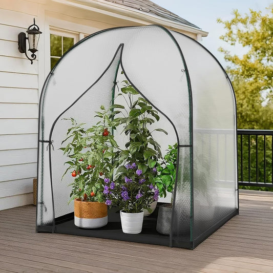 SUNYRISY Greenhouse for Outdoors and Indoor, Bubble Film Small Mini Green House for Outside, Portable Grow Tent Plant Cover with Waterproof Pad and Zippered Door, 59" L x 59" W x 75" H