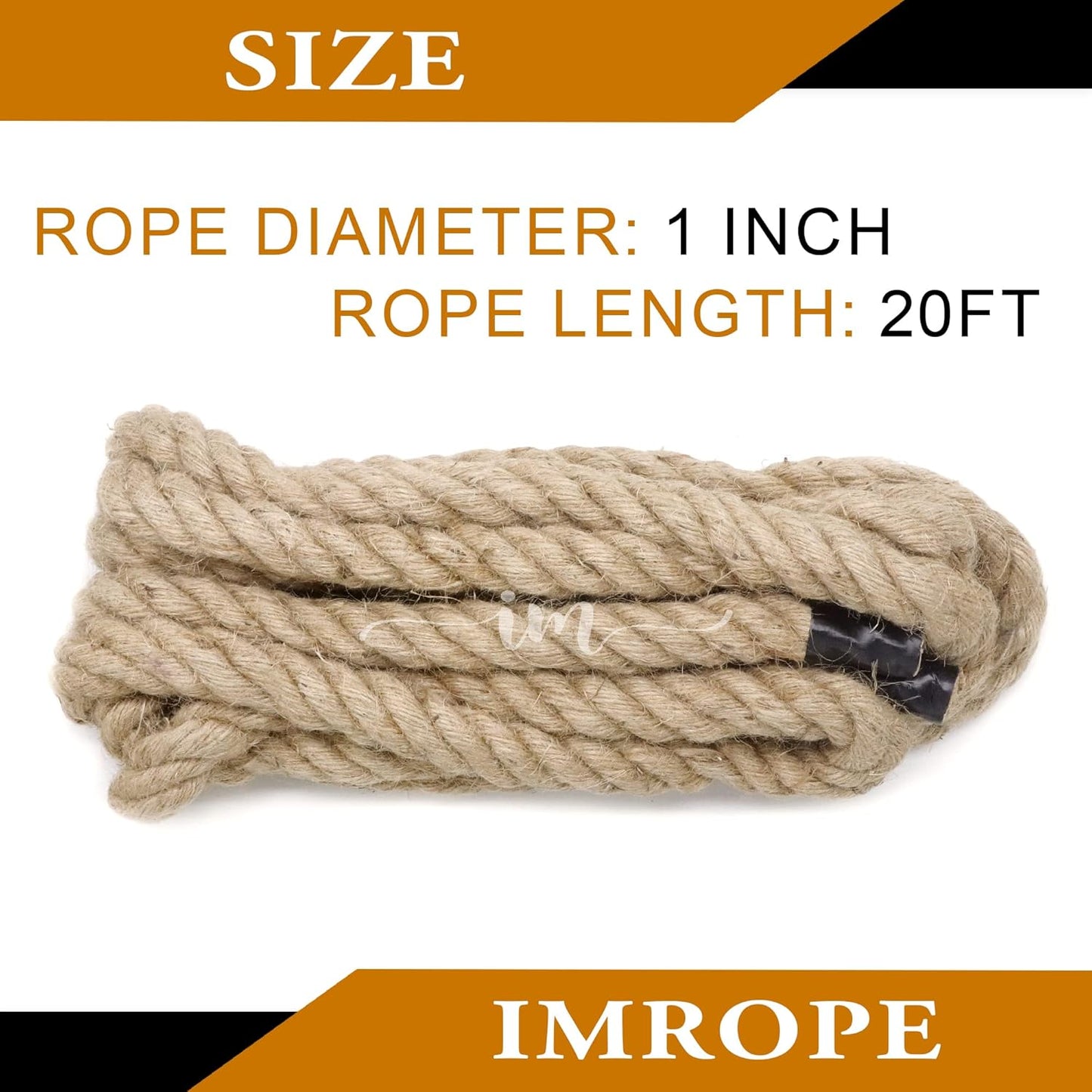 Jute Rope 1 Inch x 20 Ft, IMROPE Natural Jute Rope Twisted 4 Strands for DIY Arts Crafts, Garden, Home Decorating, Hammock