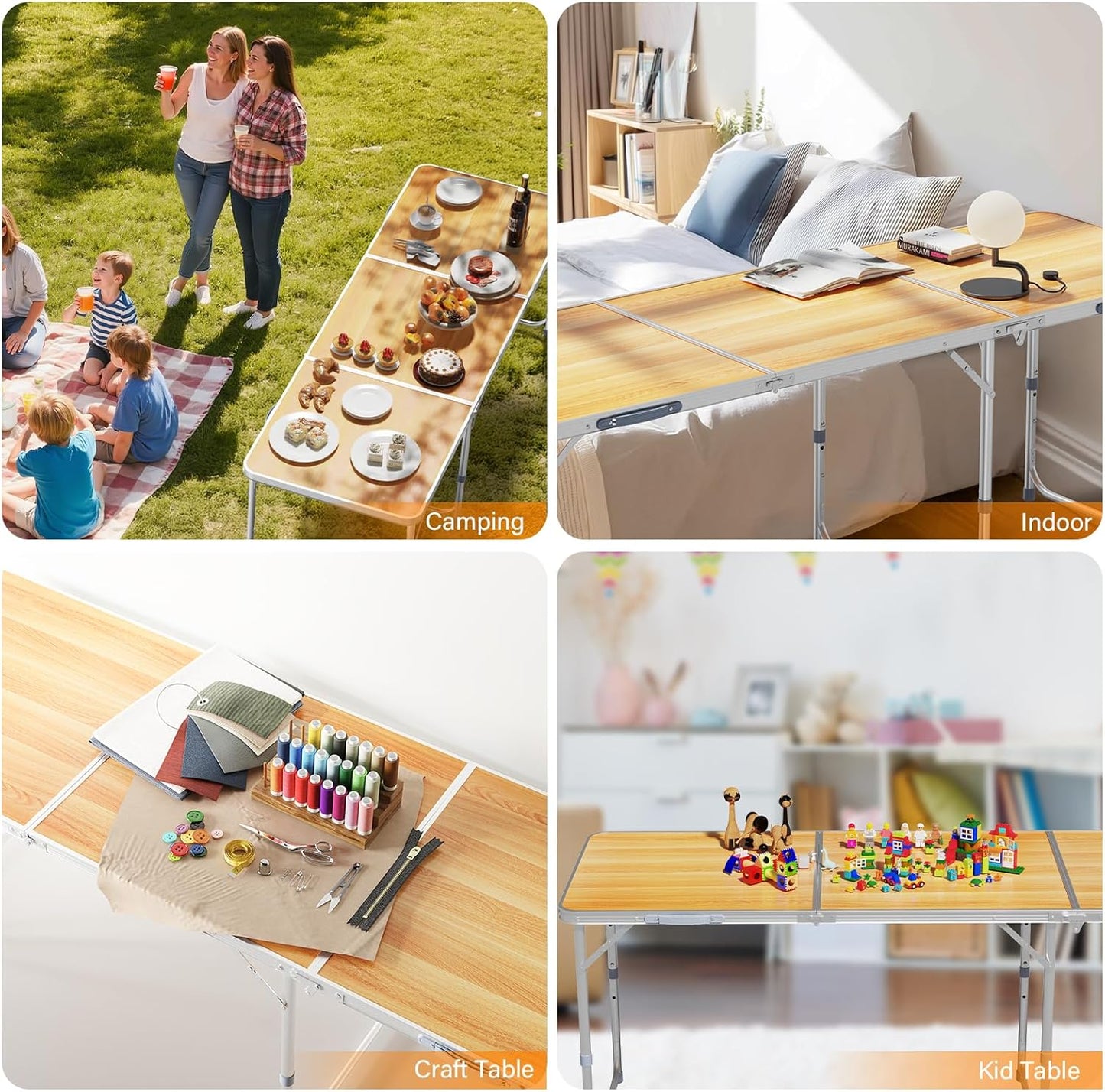 VINGLI 6ft Folding Camping Table with Carry Handle,Portable Utility Table Multipurpose for Party Picnic Tailgating Outdoor Patio Garden Indoor Kitchen …