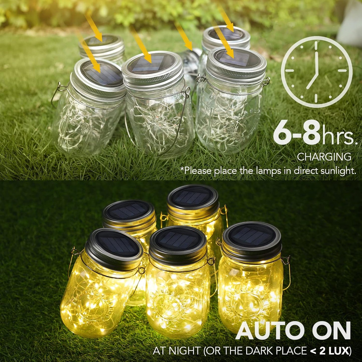 Mlambert Mason Jar Solar Lights -30 LED, 6 Pack Hanging Solar Lanterns Outdoor, Waterproof Fairy Lights for Patio Garden, Warm White