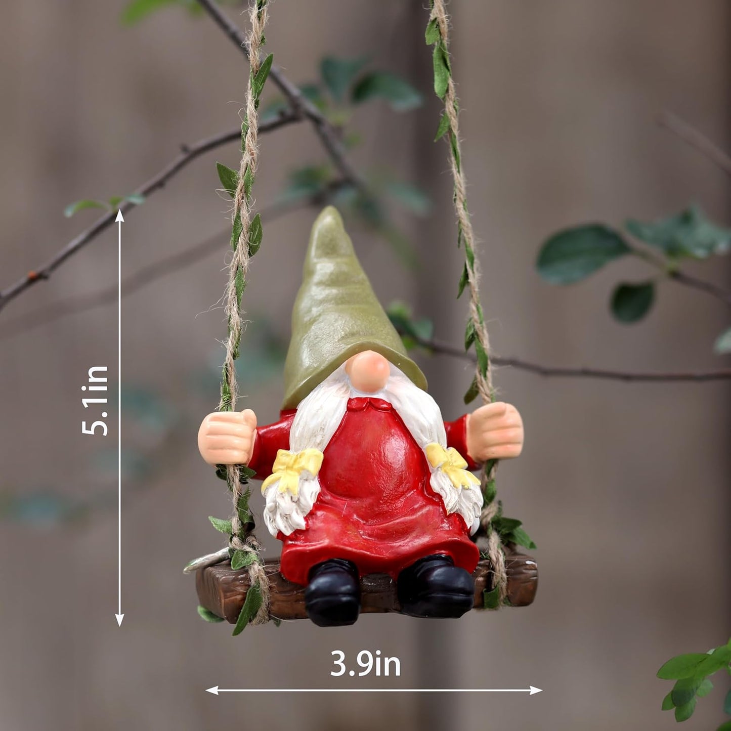 Garden Female Gnome on Swing Statue Decoration Figurine Ornament for Indoor Outdoor Home Patio Yard Lawn,Gift for Mom