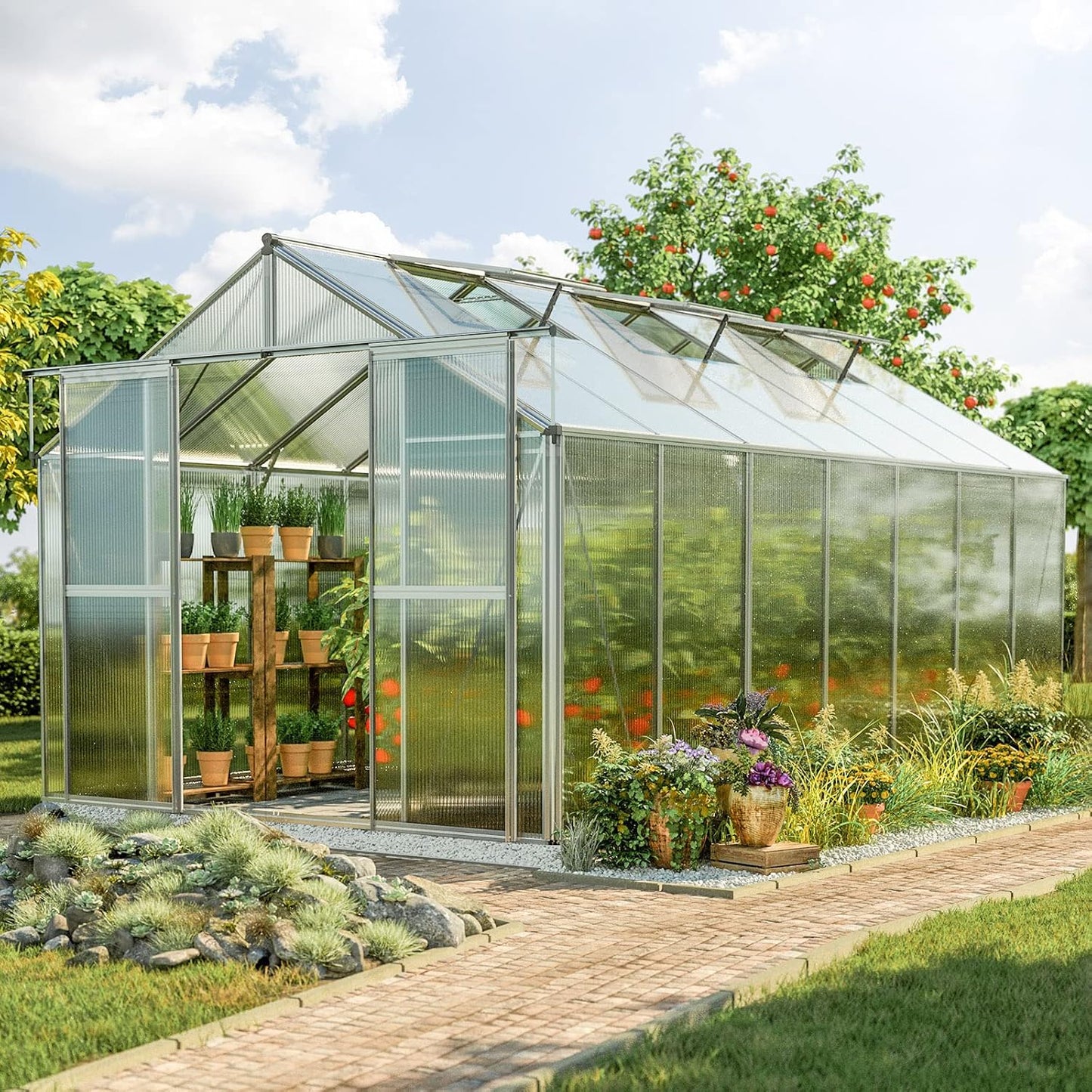 Greenhouse Topas 7 Aluminum Frame 7.4 x 14.7 ft with Approx. 6 mm Polycarbonate Panels