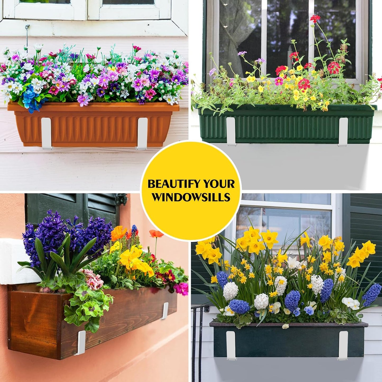 LukLoy Window Planter Box Brackets, 2 Pack Adjustable Heavy Duty Wall Mount Window Flower Boxes Outdoor with Bracket (6 to 12 in), with 70lbs Capacity, White