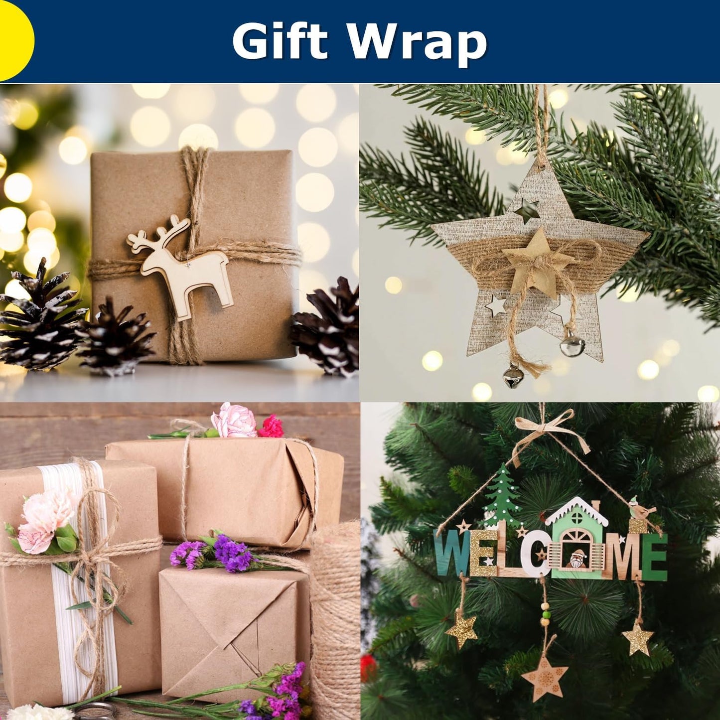 Vanhench 805FT Natural Jute Twine String, Bulk Hemp Jute Rope Cord Twine for Crafts Gardening, Gift Wrapping, Wedding Décor, Packing Material Burlap Ribbon, Christmas Knitting Macrame Decoration