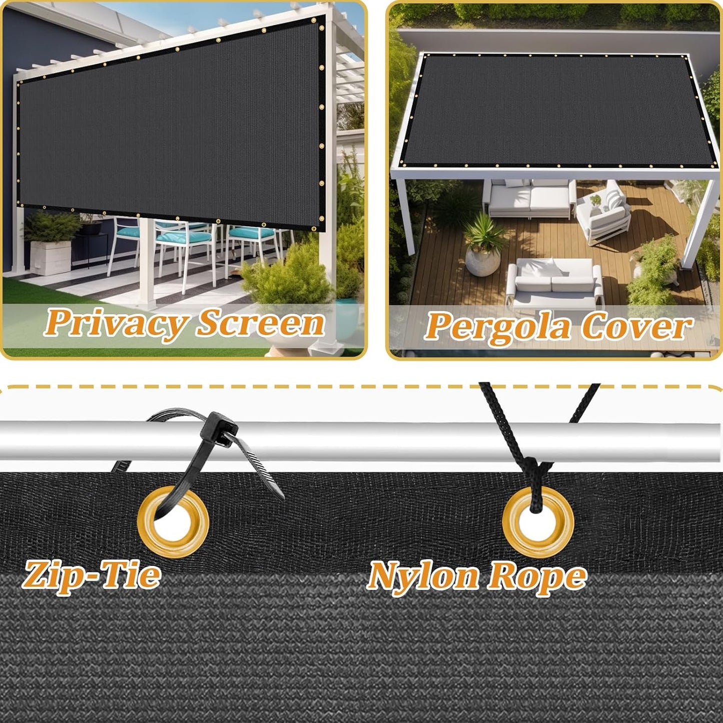 Shade&Beyond Customized Size 14' X 17' Shade Cloth with Grommets, 90% UV Protection UV Protection Mesh Tarp Sun Screens for Patio GN01, Dark Gray