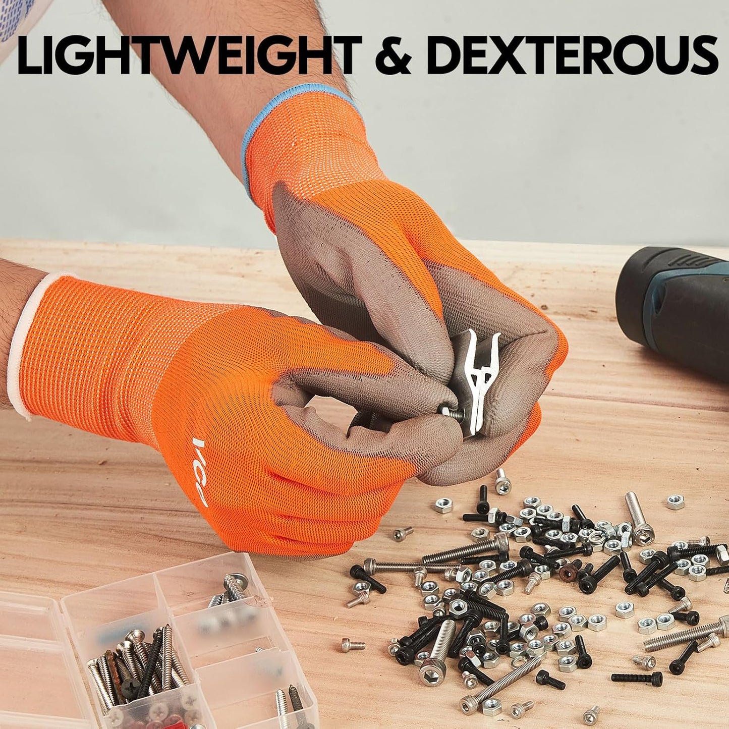 Vgo... 15-Pairs Safety Work Gloves, Gardening Gloves, Polyurethane Coated, Dipping Gloves, Latex Free (Size M,Orange, PU2103)