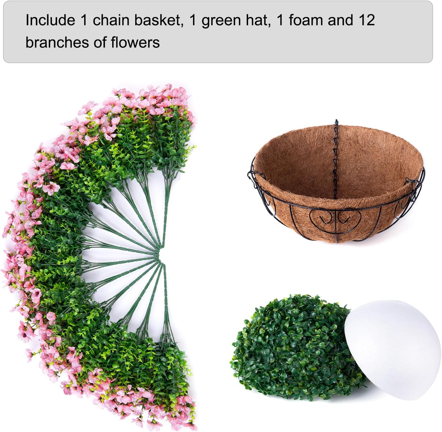 Artificial Fake Hanging Plants Flowers with Basket Outdoor Spring Decor, Faux Silk Pink Daisy in Pot Planter Realistic UV Resistant for Porch Home Indoor Patio Balcony Garden Yard