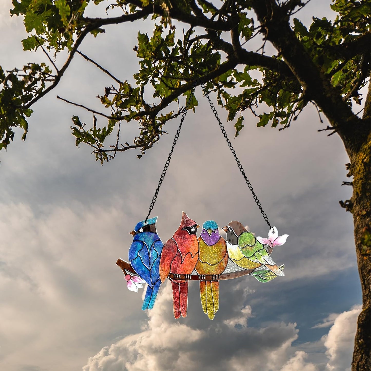 Stained Glass Window Hanging - Birds on A Branch Suncatcher for Window Doors Home Decoration, Valentine's Day Mother's Day Birthday Bird Lover Gifts for Women, Men, and Mom Grandma