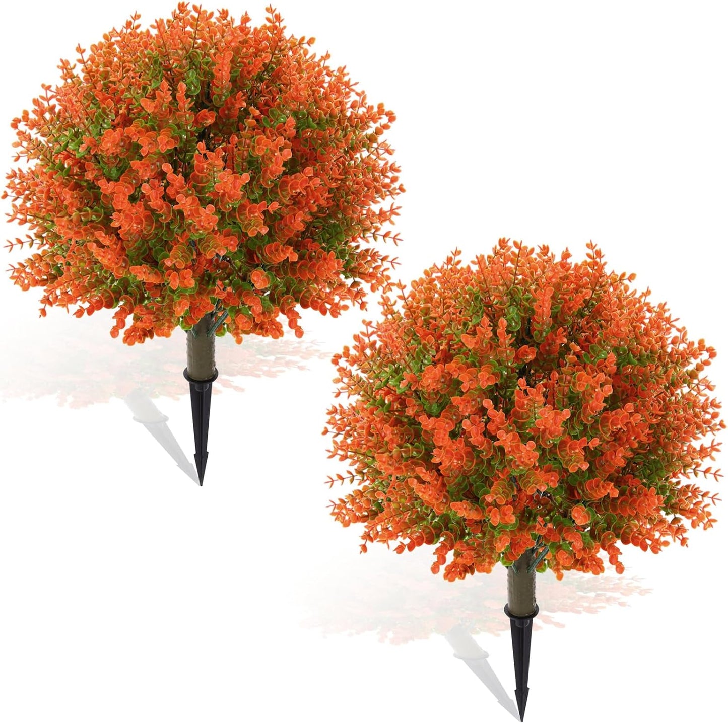 Yunlly 2 Pcs 18 Inch Fall Artificial Boxwood Ball Topiary Tree Outdoor Plants Bush, UV Resistance Faux Shrub with Spike Fall Porch Decor for Indoor Garden Yard Porch Patio Decor (Orange)