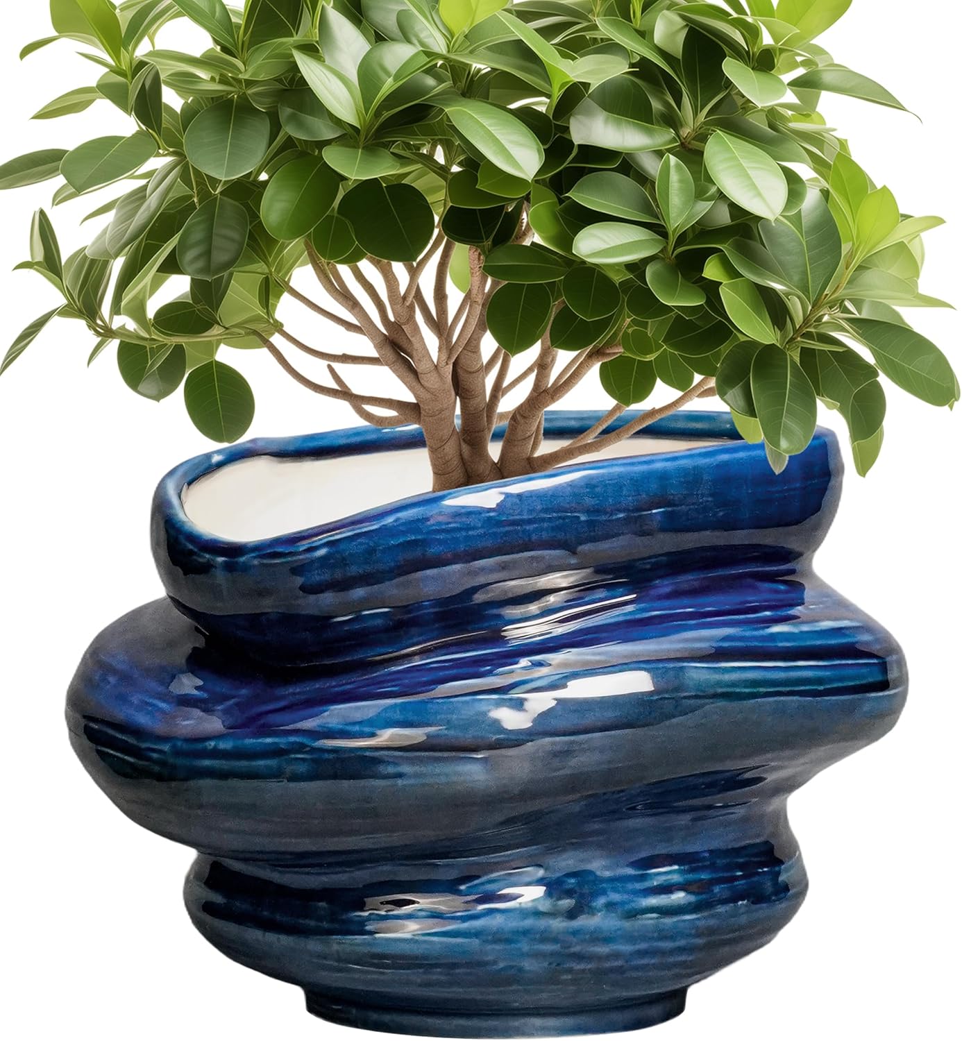Ceramic Pots for Plants - 11 Inch Ceramic Planter with Drainage Hole, Decorative Planters for Indoor Outdoor, Unique Flower Pots, Garden Office House Decor, Birthday Housewarming Gifts, Blue