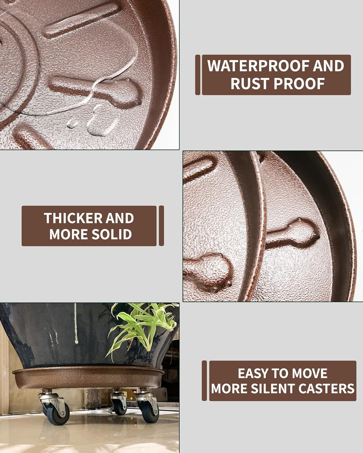 Heavy Duty Plant Caddy with Solid Rubber Wheels, Lockable, Increased Load Capacity, One-Minute Installation, Suitable for Indoor, Outdoor, Patio, Garden Settings, 14 Inches 2PACK, Brown