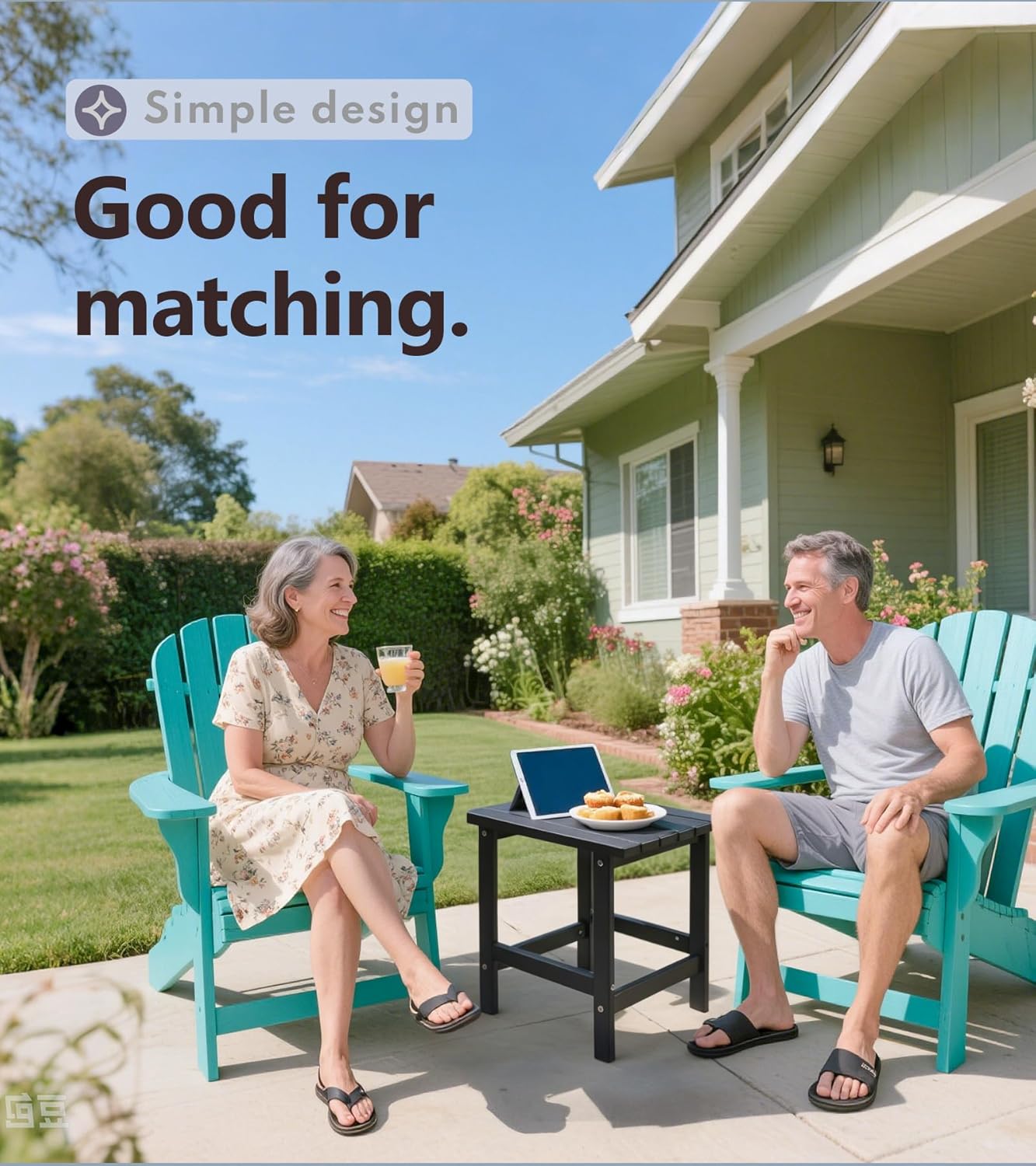 PASAMIC Adirondack Square Side Table, HDPE Outdoor Side Tables, Weather Resistant End Table for Patio, Backyard, Pool, Indoor Companion, Beach, Easy Maintenance (Black)