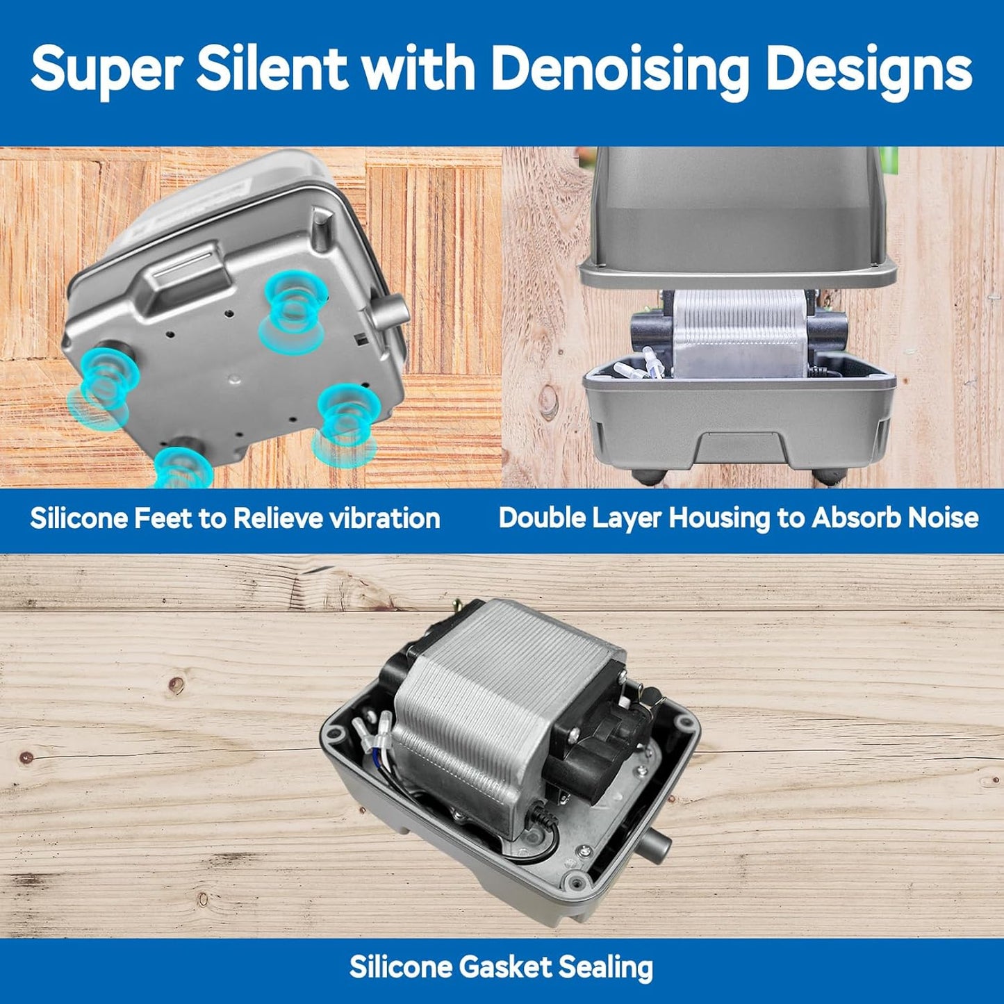 AquaMiracle Linear Air Pump ZP-40/ZP-60/ZP-100/ZP-200 for Pond Aeration, 635/950/1600/4000GPH Septic Air Pump Pond Aerators for Outdoor Ponds, Waste Treatment, Aquarium, Fish Farm, Seafood Restaurant